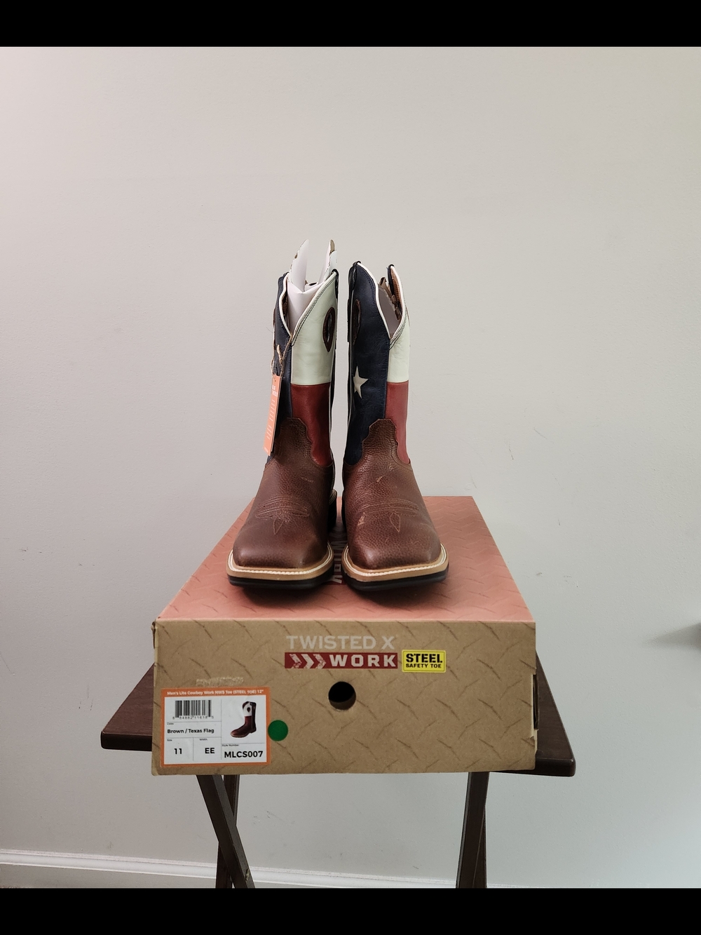 Brand New Twisted X Work Steel Toe Brown & Texas Flag Men's Boots Never Worn